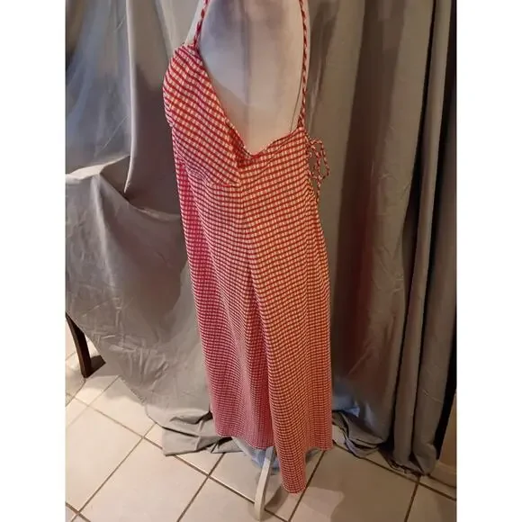 Mango Red And White Gingham Dress Fit And Flare Tie Back Sz 1XL - Picture 8 of 11